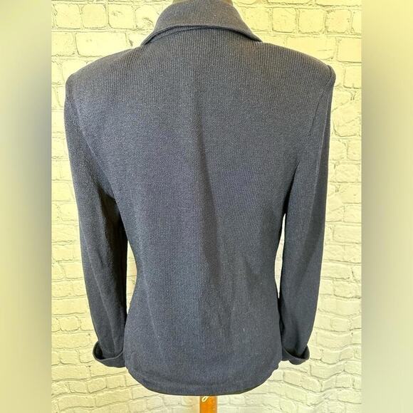 St John Navy Blue Knit Blazer with Gold Buttons - Picture 3 of 5